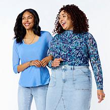 "As Is" DG2 by Diane Gilman 2-pack Print/Solid Mesh Top