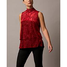 "As Is" DG2 by Diane Gilman Burnout Velvet Mock Neck Easy Tank