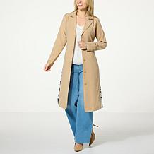 "As Is" DG2 by Diane Gilman Butter Twill Printed Back Trench Coat