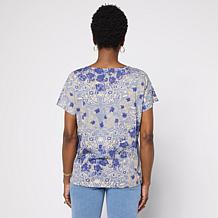 "As Is" DG2 by Diane Gilman Cotton Modal Slub-Printed Dolman Tee