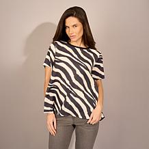 "As Is" DG2 by Diane Gilman Crepe De Chine Flared Sleeve Printed Top