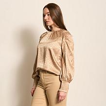 "As Is" DG2 by Diane Gilman Crew Neck Lantern Sleeve Blouse