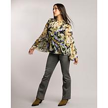 "As Is" DG2 by Diane Gilman Crinkle Chiffon Bell Sleeve Blouse