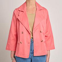 "As Is" DG2 by Diane Gilman Dream Drape Denim Double-Breasted Jacket