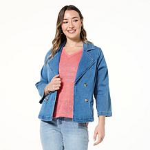 "As Is" DG2 by Diane Gilman Dream Drape Denim Double-Breasted Jacket