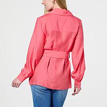 "As Is" DG2 by Diane Gilman Easy Flow Crinkled Dual Blouse Topper