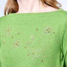 "As Is" DG2 by Diane Gilman Embellished Boat-Neck Long-Sleeve Top