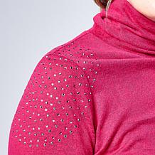 "As Is" DG2 by Diane Gilman Embellished Long-Sleeve Turtleneck Top