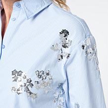 "As Is" DG2 by Diane Gilman Embellished Striped Poplin Button-Down ...