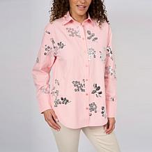 "As Is" DG2 by Diane Gilman Embellished Striped Poplin Button-Down ...