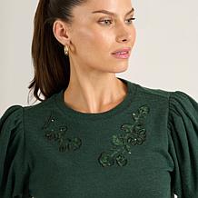 "As Is" DG2 by
Diane Gilman Embroidered Balloon-Sleeve Brushed Knit...