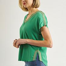 "As Is" DG2 by Diane Gilman Embroidered Border Dolman Top