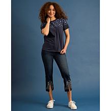 "As Is" DG2 by Diane Gilman Embroidered Eyelet Knit Tee
