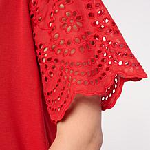 "As Is" DG2 by
Diane Gilman Embroidered Eyelet Sleeve Mixed Media Tee