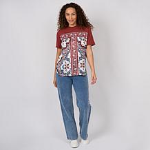 "As Is" DG2 by Diane Gilman Everyday Jersey Knit Scarf Print Top