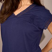 As Is DG2 by Diane Gilman Everyday Jersey Lace Trimmed Knit Top