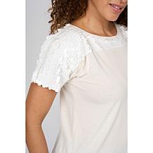 "As Is" DG2 by Diane Gilman Everyday Jersey Paillette Yoke Knit Top