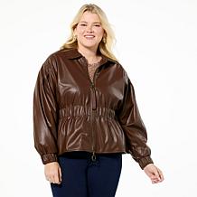 "As Is" DG2 by Diane Gilman Faux Leather Cinched Waist Jacket