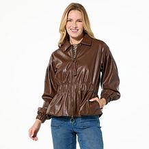 "As Is" DG2 by Diane Gilman Faux Leather Cinched Waist Jacket