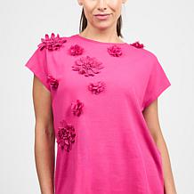 As Is DG2 by Diane Gilman Floral Applique Embellished Top