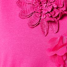 "As Is" DG2 by Diane Gilman Floral Applique Embellished Top