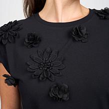 "As Is" DG2 by Diane Gilman Floral Applique Embellished Top