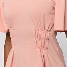 "As Is" DG2 by Diane Gilman Flutter-Sleeve Shirred Waist V-Neck Kni...