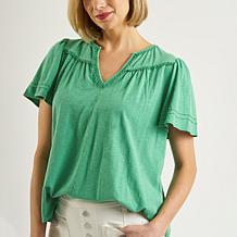 "As Is" DG2 by Diane Gilman Flutter-Sleeve Top with Hi-low Shirttai...