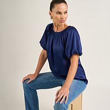 "As Is" DG2 by Diane Gilman Hammered Satin Bubble Sleeve Top