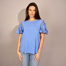 "As Is" DG2 by Diane Gilman Lace Combo Flutter Sleeve Top