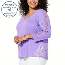 "As Is" DG2 by Diane Gilman Lace Inset V-Neck Top