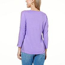 "As Is" DG2 by Diane Gilman Lace Inset V-Neck Top