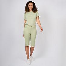 "As Is" DG2 by Diane Gilman Legacy Stretch Denim Fray Hem Bermuda S...