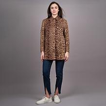 "As Is" DG2 by Diane Gilman Leopard Print Faux Suede Car Coat