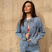 "As Is" DG2 by Diane Gilman Lux Touch Denim Patch Pocket Utility Ja...