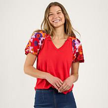 "As Is" DG2 by
Diane Gilman Mixed Media Puff Sleeve V-neck Top