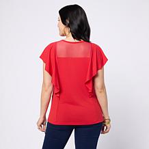 "As Is" DG2 by Diane Gilman Mixed Media Ruffle Sleeve Top