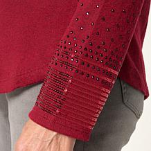 "As Is" DG2 by Diane Gilman Mock-Neck Embellished Sleeve Knit Top