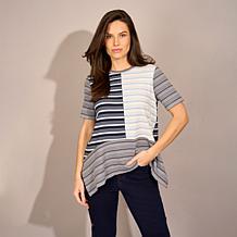 "As Is" DG2 by Diane Gilman Multi-Stripe Rib Knit Tunic