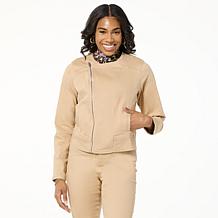 "As Is" DG2 by Diane Gilman New Classic Stretch Denim Collarless Mo...