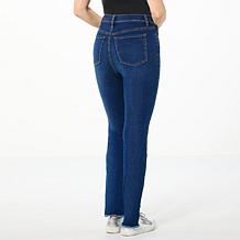 "As Is" DG2 by Diane Gilman New Classic Stretch Denim Frayed Hem Sk...