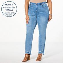 "As Is" DG2 by Diane Gilman New Classic Stretch Denim Frayed Hem Sk...