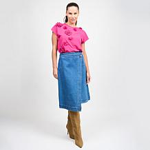 "As Is" DG2 by Diane Gilman New Classic Stretch Denim Wrap Skirt