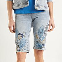 "As Is" DG2 by Diane Gilman New Classic Stretch Embroidered Bermuda...