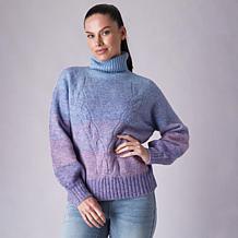"As Is" DG2 by Diane Gilman Ombre Cable Turtleneck Sweater