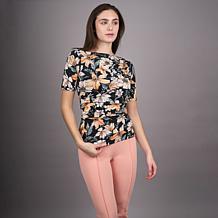 "As Is" DG2 by Diane Gilman Printed Boatneck Elbow Sleeve Top