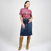 "As Is" DG2 by Diane Gilman Printed Dolman Sleeve Turtleneck Top