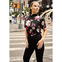 "As Is" DG2 by Diane Gilman Printed Dolman Sleeve Turtleneck Top