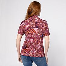 "As Is" DG2 by Diane Gilman Printed Dolman Sleeve Turtleneck Top