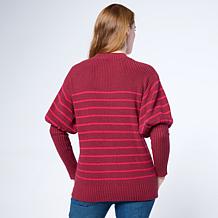 "As Is" DG2 by Diane Gilman Rib Striped Knit Juliette-Sleeve Sweater